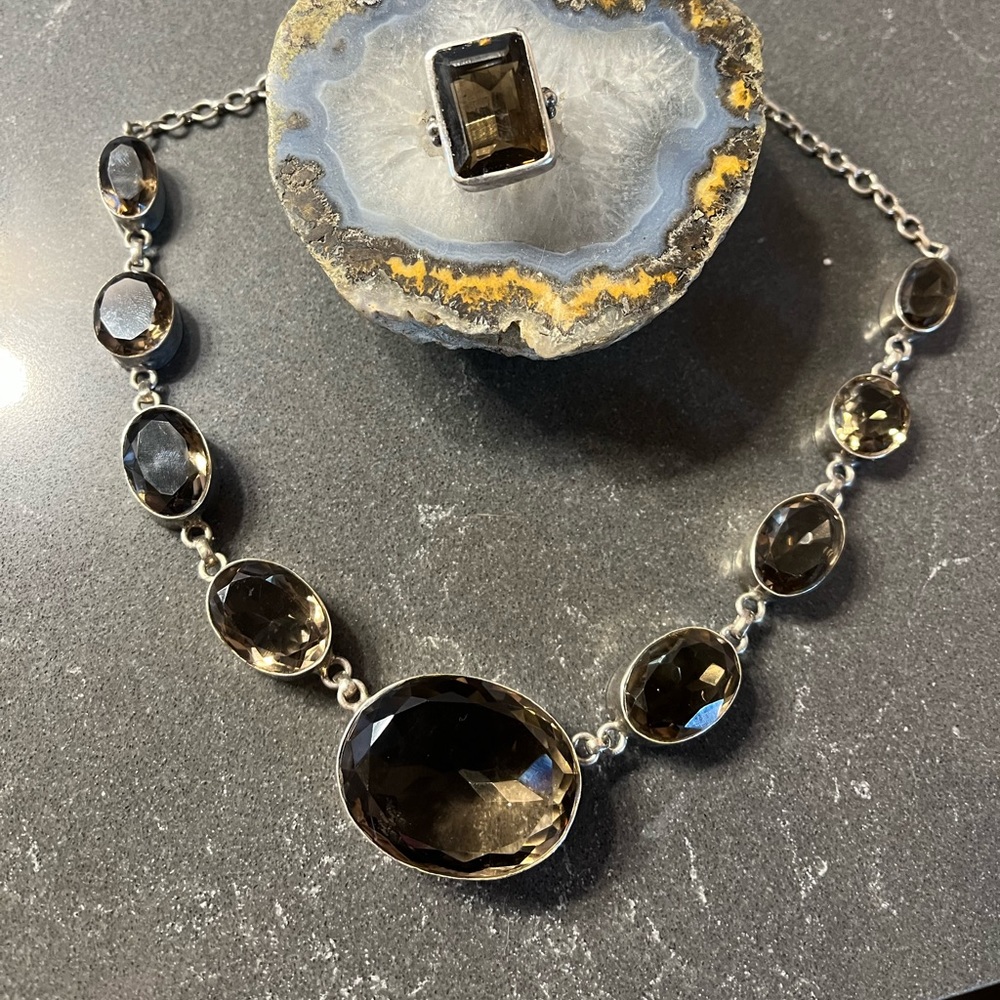 Smoky quartz necklace and ring